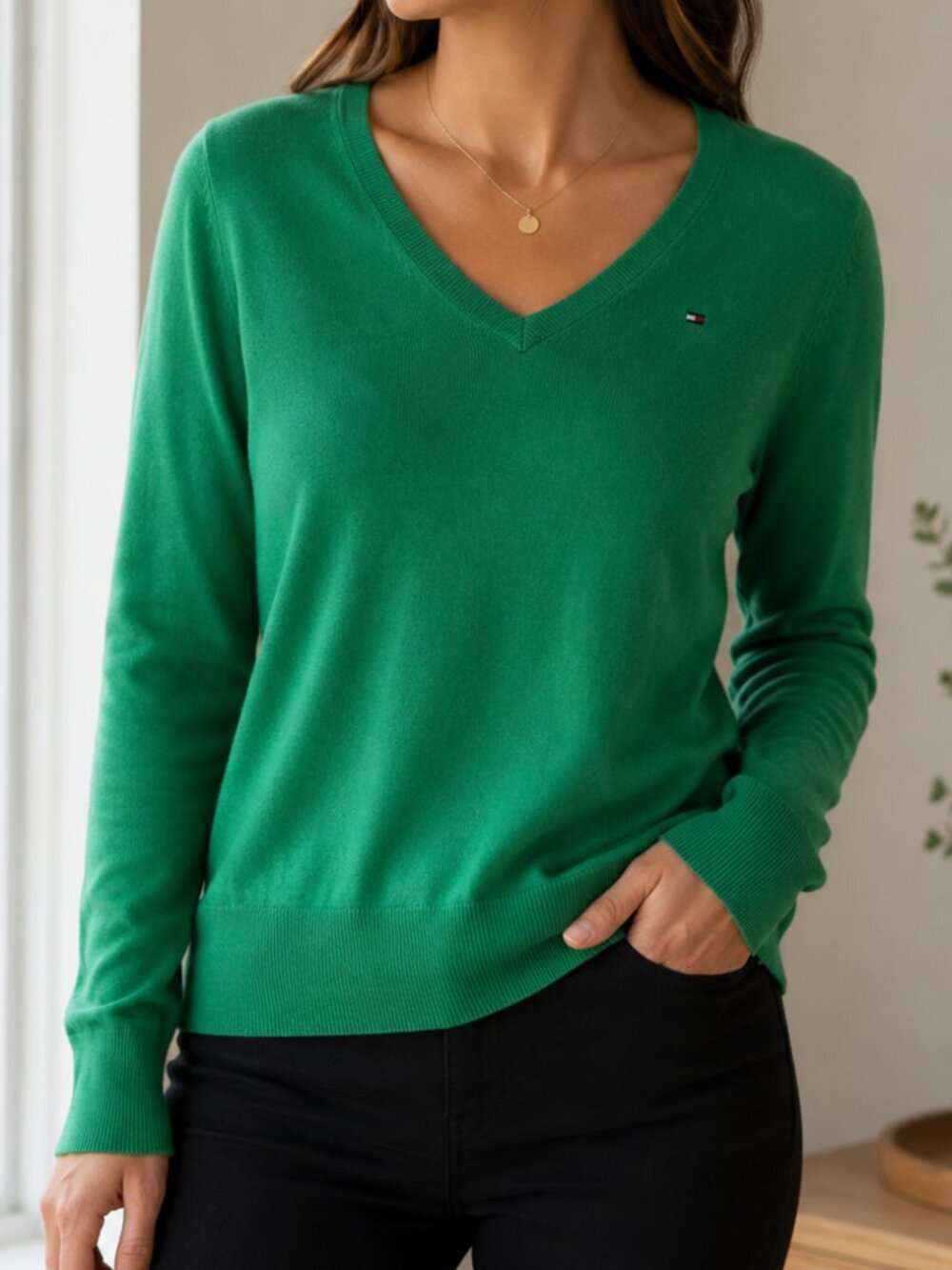 Tommy Hilfiger Green Pima Cotton Blend Long Sleeve Shirt – Size Small